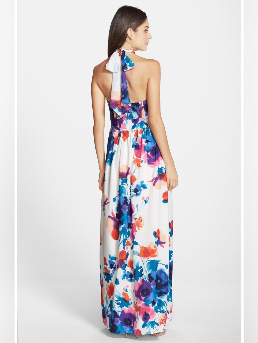 Eliza J Watercolor Floral Print Halter Maxi Dress Womens Size 6 - Picture 4 of 13
